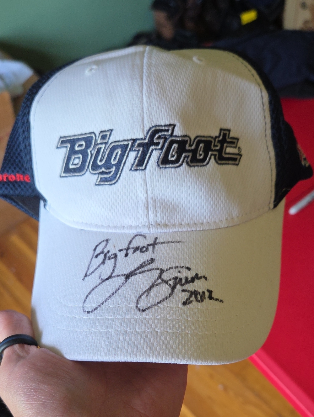 AUTOGRAPHED! Embroidered Logo Mesh Trucker Hat - White and Black